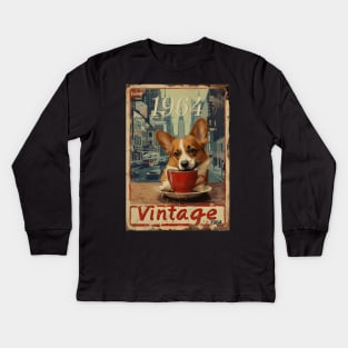 Vintage 1964 - 60 Year Old Corgi Dog Coffee NYC 60th Birthday Kids Long Sleeve T-Shirt